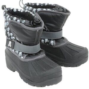 Athletech Kid's Size 3 Black White Skulls Winter Snow Boots Outdoor Durable